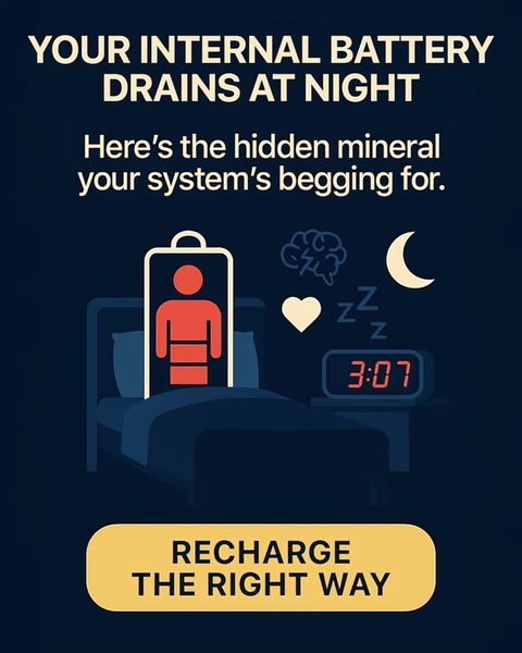 A 4:5 static ad creative that uses a relatable health metaphor to promote a sleep supplement by addressing nighttime energy depletion.